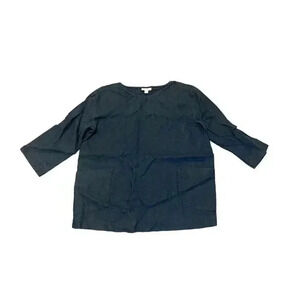 Pure Jill Womens‎ Linen Top Size Small Navy Blue 3/4 Sleeve Pockets Lagenlook